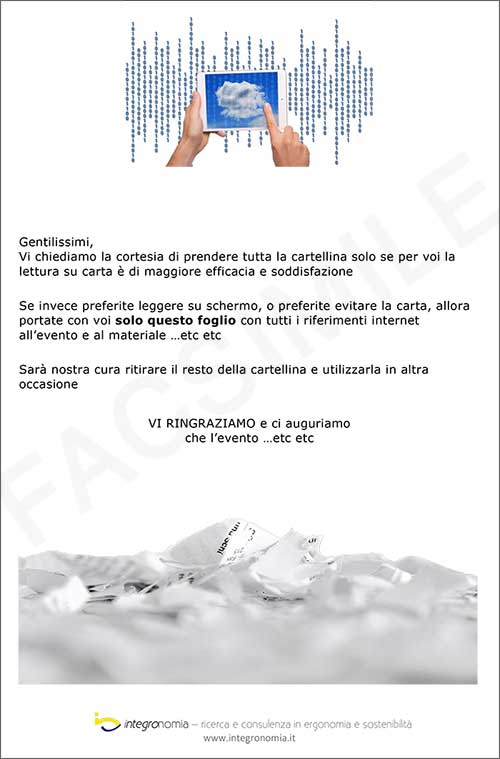 premessa eventi ergosostenibili per la riduzione dello spreco di carta